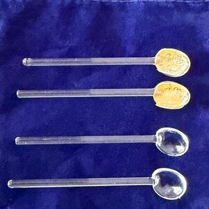 Set of 4 Vintage Romania Clear Glass Salt Spoons | Gold Label
